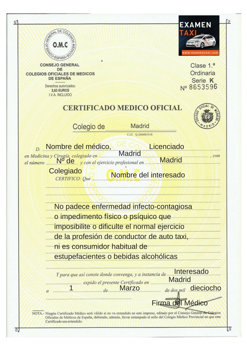 Certificado Médico Taxi