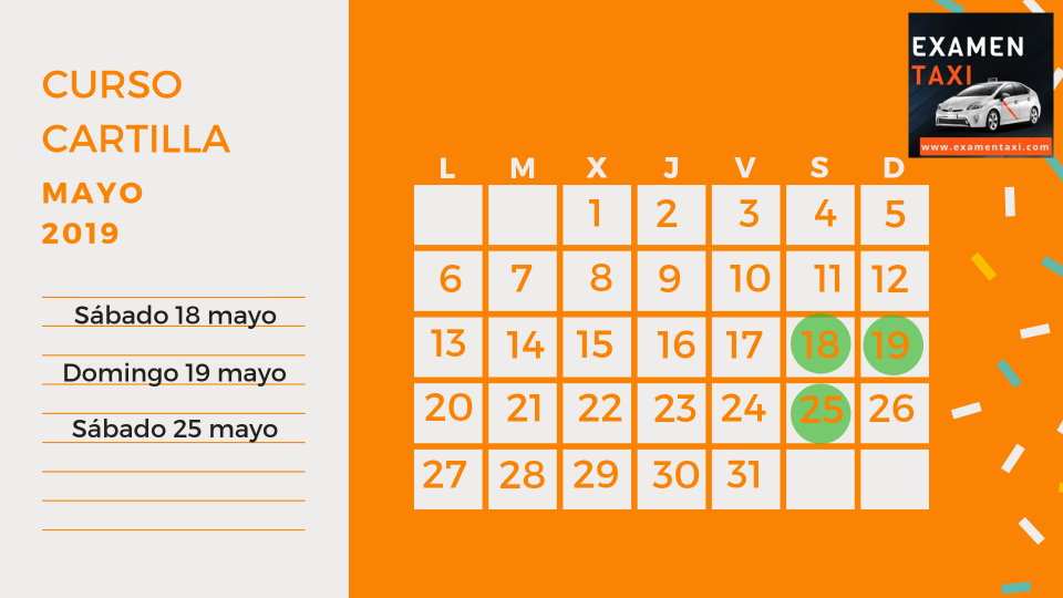 Calendario Curso Cartilla Mayo 2019